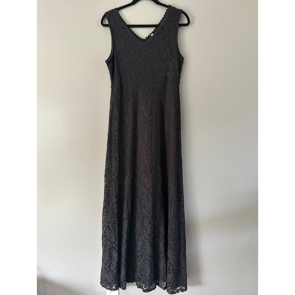 Pink Blush Lace Overlay V-Neck Black Maternity Maxi‎ Dress
